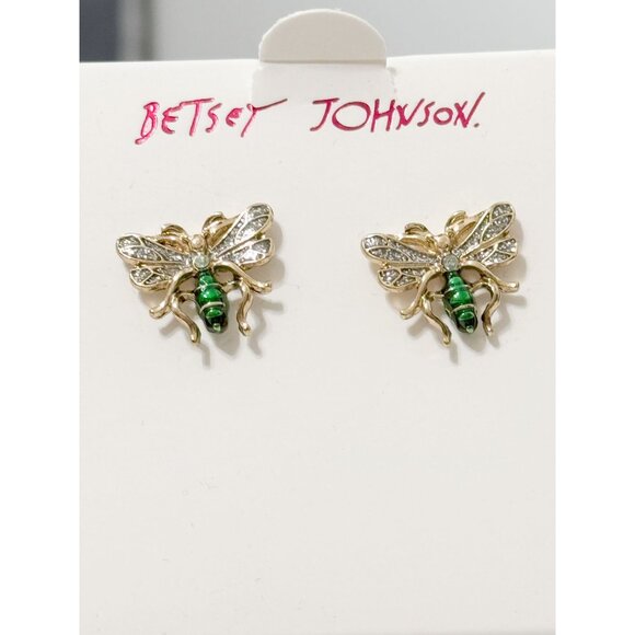 Betsey Johnson Jewelry - Betsey Johnson NWB Fly Stud Earrings In Green  Rhinestones
